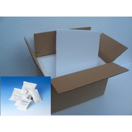 Kartondoboz 400x300x200mm/40mm polisztirol betét és 25gr szilikagél